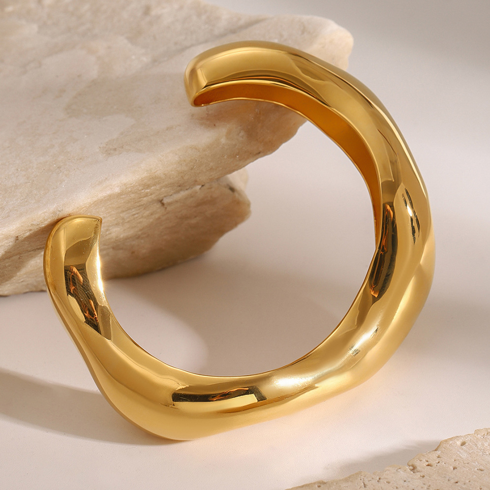 1 pezzo semplice serie semplice linea acciaio inossidabile placcato oro  braccialetti da donna h5Immagine4