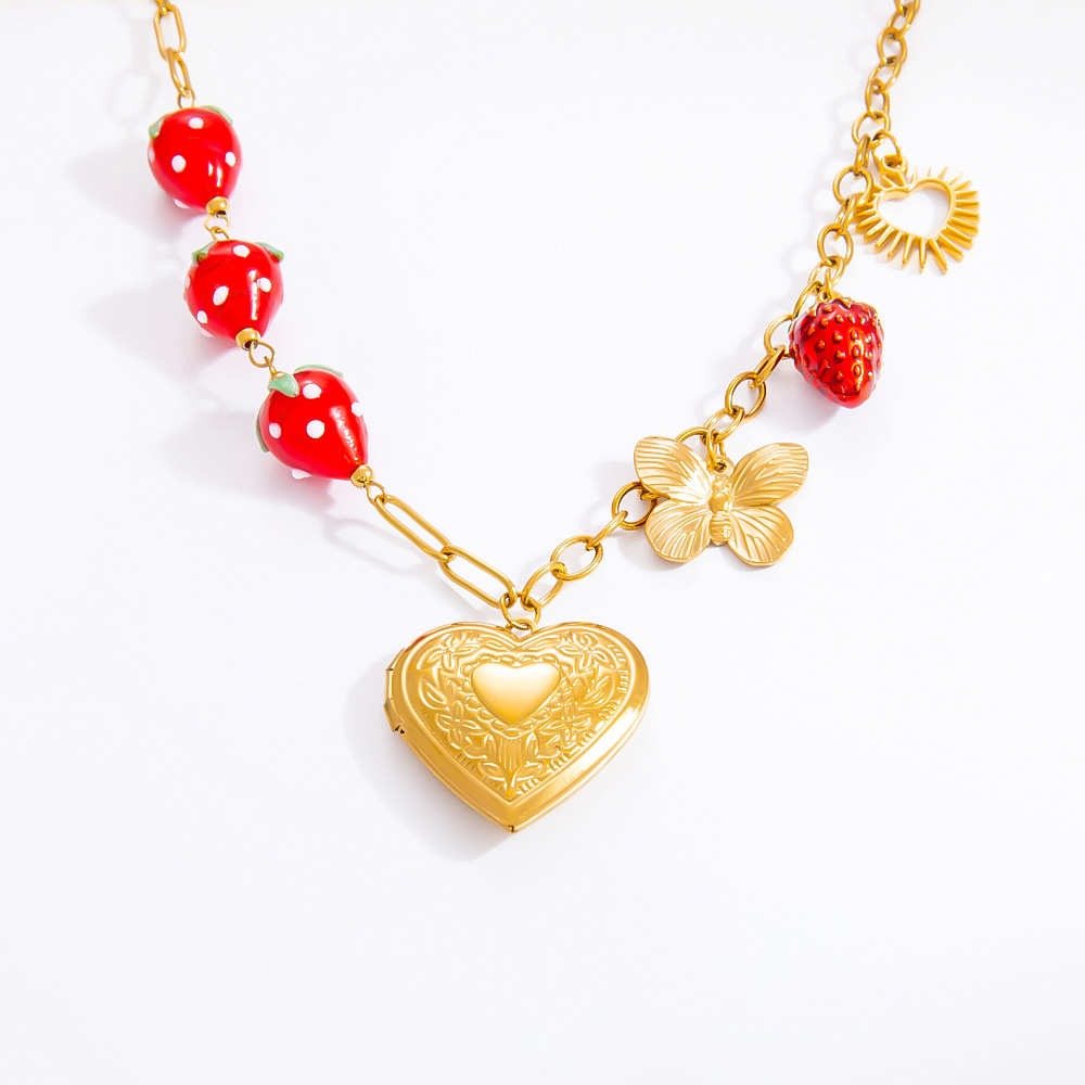 1 piece romantic series natural heart stainless steel  gold color plated glass women's pendant necklaces h5Picture8