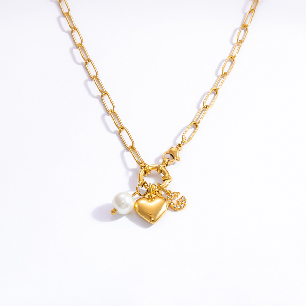 1 piece classic series stylish heart stainless steel  gold color plated artificial pearl women's pendant necklaces h5Picture7