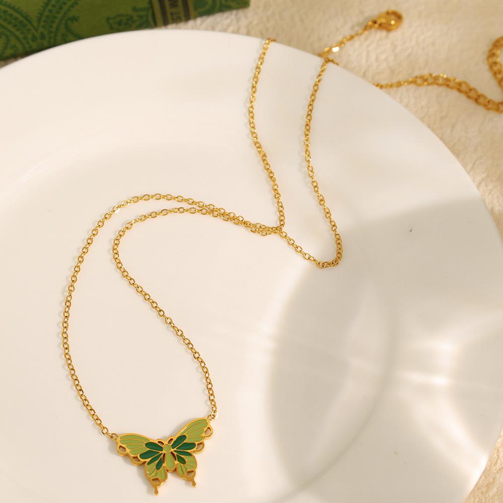 1 piece romantic series elegant butterfly titanium steel  gold color plated women's pendant necklaces Picture4