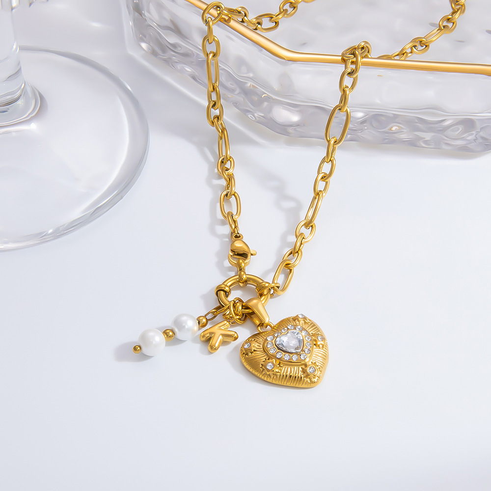 1 piece romantic series retro heart stainless steel  gold color plated rhinestone women's pendant necklaces h5Picture5