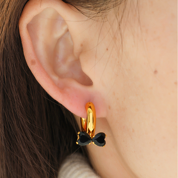 1 pair romantic series sweet bowknot stainless steel  gold color plated zircon women's drop earrings Picture9