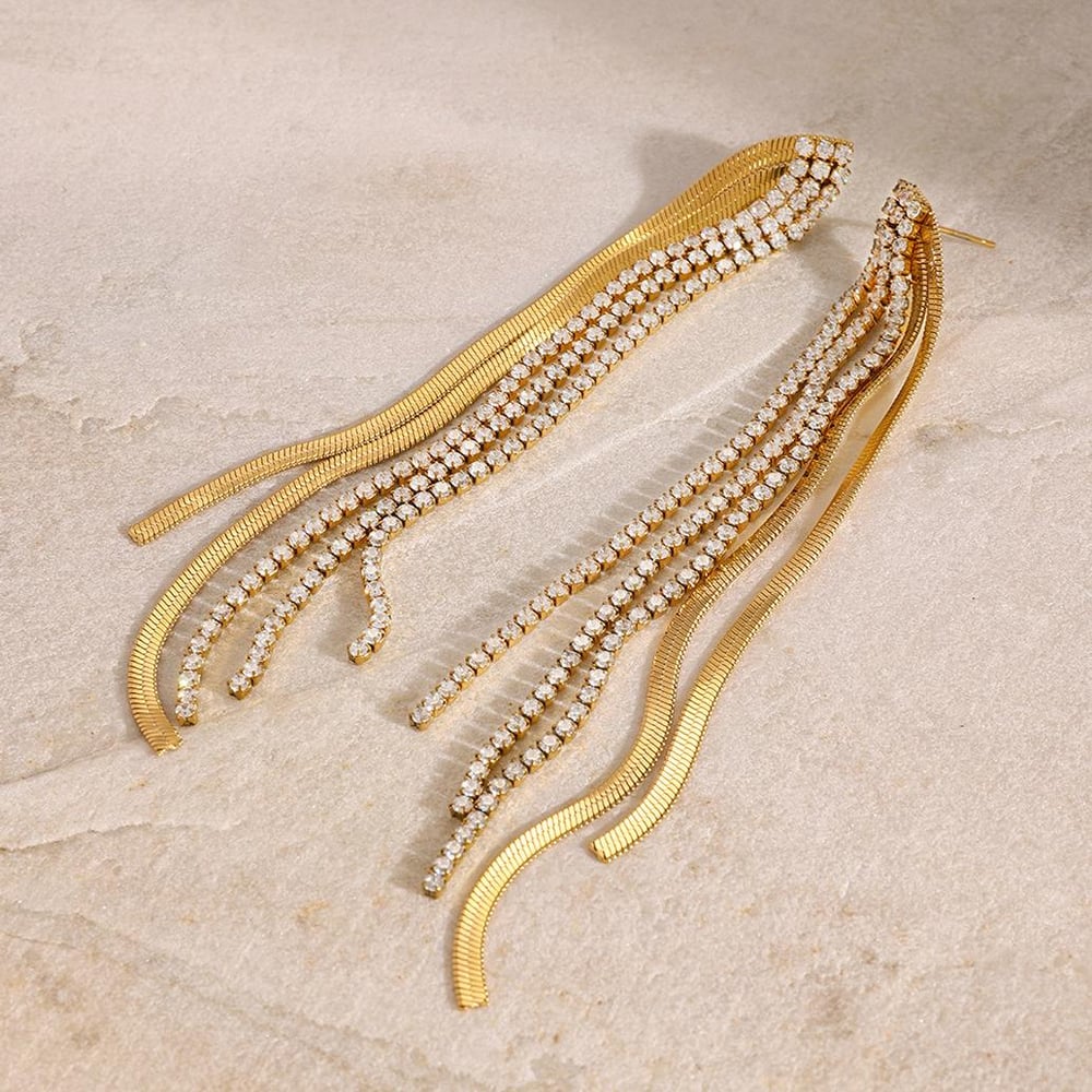 1 pair classic series elegant line stainless steel  gold plated rhinestone women drop earrings h5Picture5