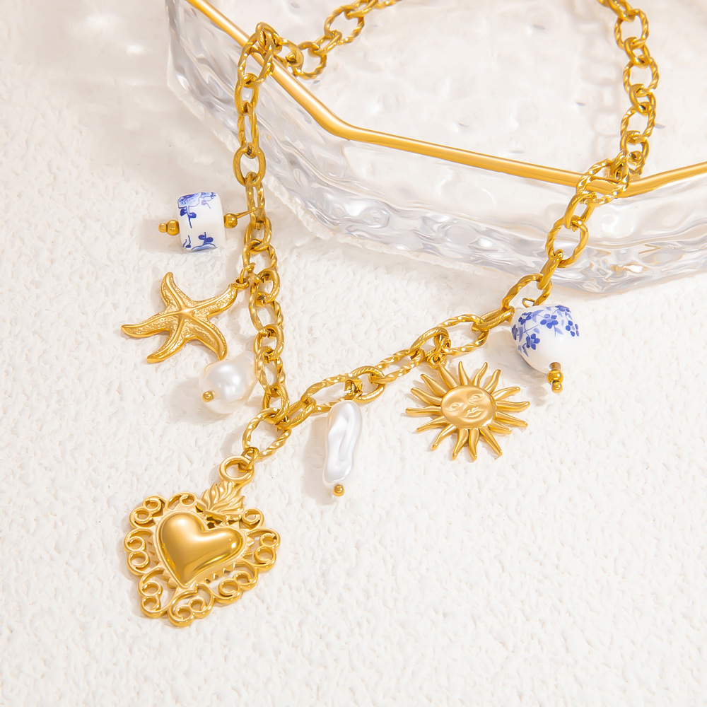 1 piece romantic series elegant heart stainless steel  gold color plated artificial pearl women's pendant necklaces h5Picture5