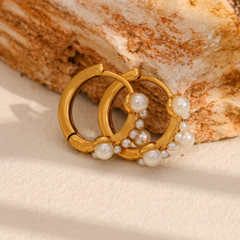 1 Pair Simple Series Fashion OL Solid Color Stainless Steel   Gold Color  Women's Hoop Earrings h5Picture6