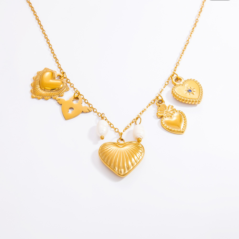 1 piece romantic series natural heart stainless steel  gold color plated artificial pearl women's pendant necklaces h5Picture9