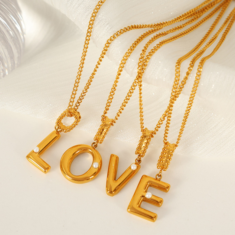 1 piece simple series casual letter stainless steel  gold plated glass women pendant necklaces h5Picture9
