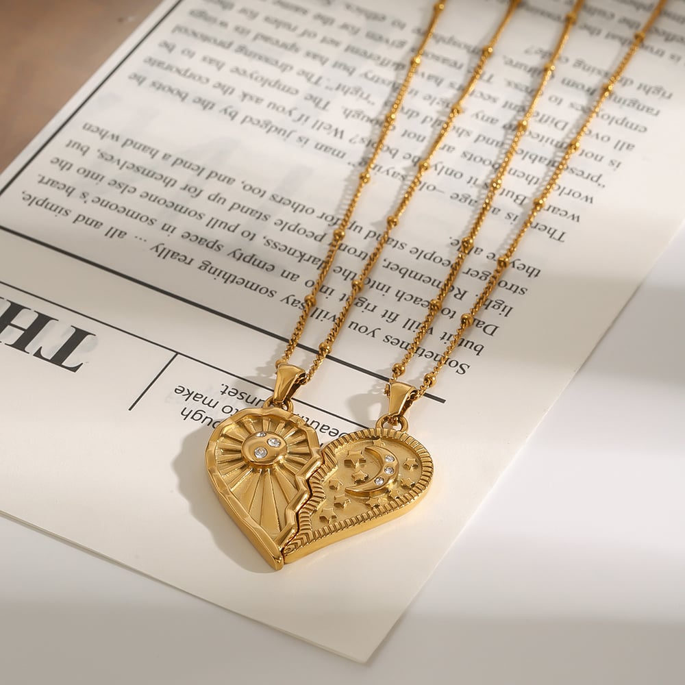 1 Piece Romantic Series Elegant Heart Couple Moon and Sun Stainless Steel Gold Color Women's Pendant Necklaces h5Picture5