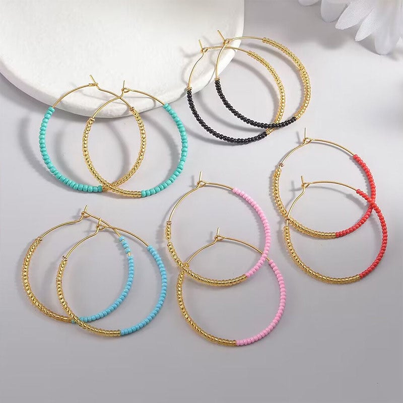 1 Paar einfache Serie einfache gemischte Farbe Edelstahl Creolen für Damen h5Bild4