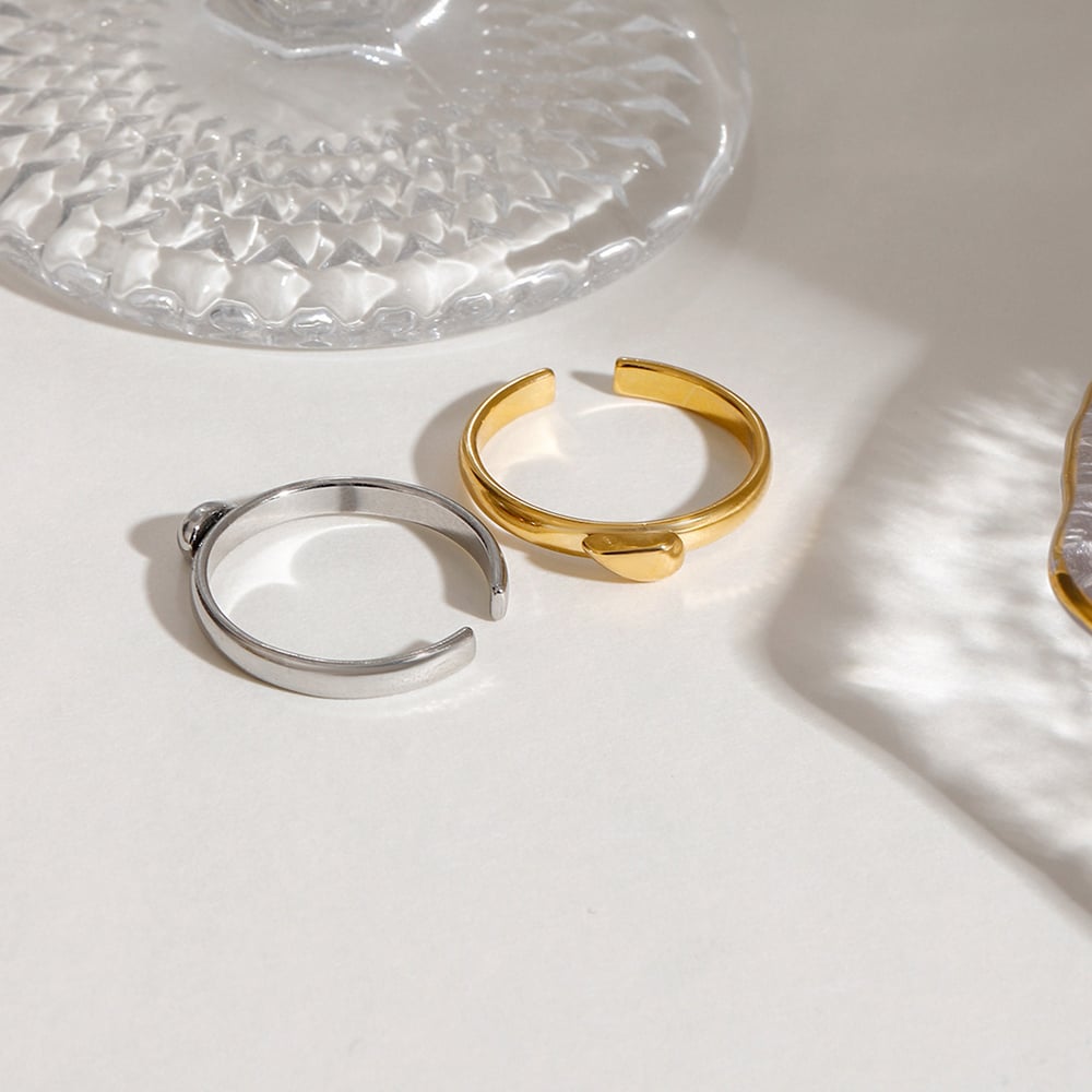 1 Pair Romantic Series Sweet Heart Stainless Steel Couple Gold and Silver Color Women's Adjustable Rings h5Picture8