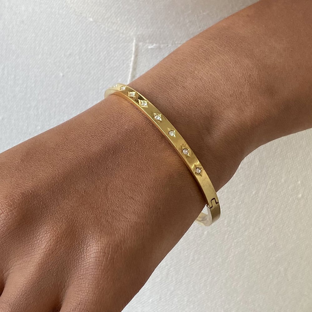 1 Piece Modern Series Simple Annular Round All-match Stainless Steel Gold Color Women's Bangles h5Picture8
