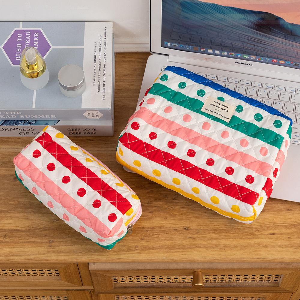 1 Pair Colorful Series Rainbow Cute Polka Dots Portable Large Capacity With Random Printing Design Women's Cosmetic Bags h5Picture4