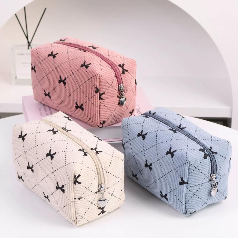 1 Piece Luxurious Series Sweet Bow Knot Corduroy Lightweight Women's Cosmetic Bags h5Picture3