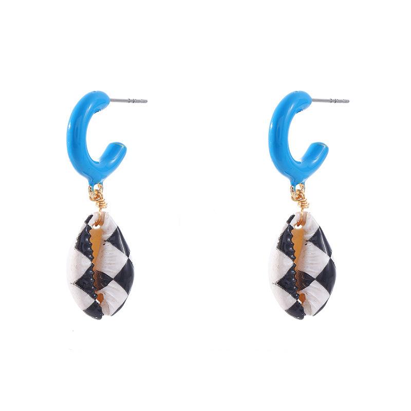 1 Pair Marine Series Vacation Polychrome Seashell Shape Gold Color Copper Women's Drop Earrings h5Picture6