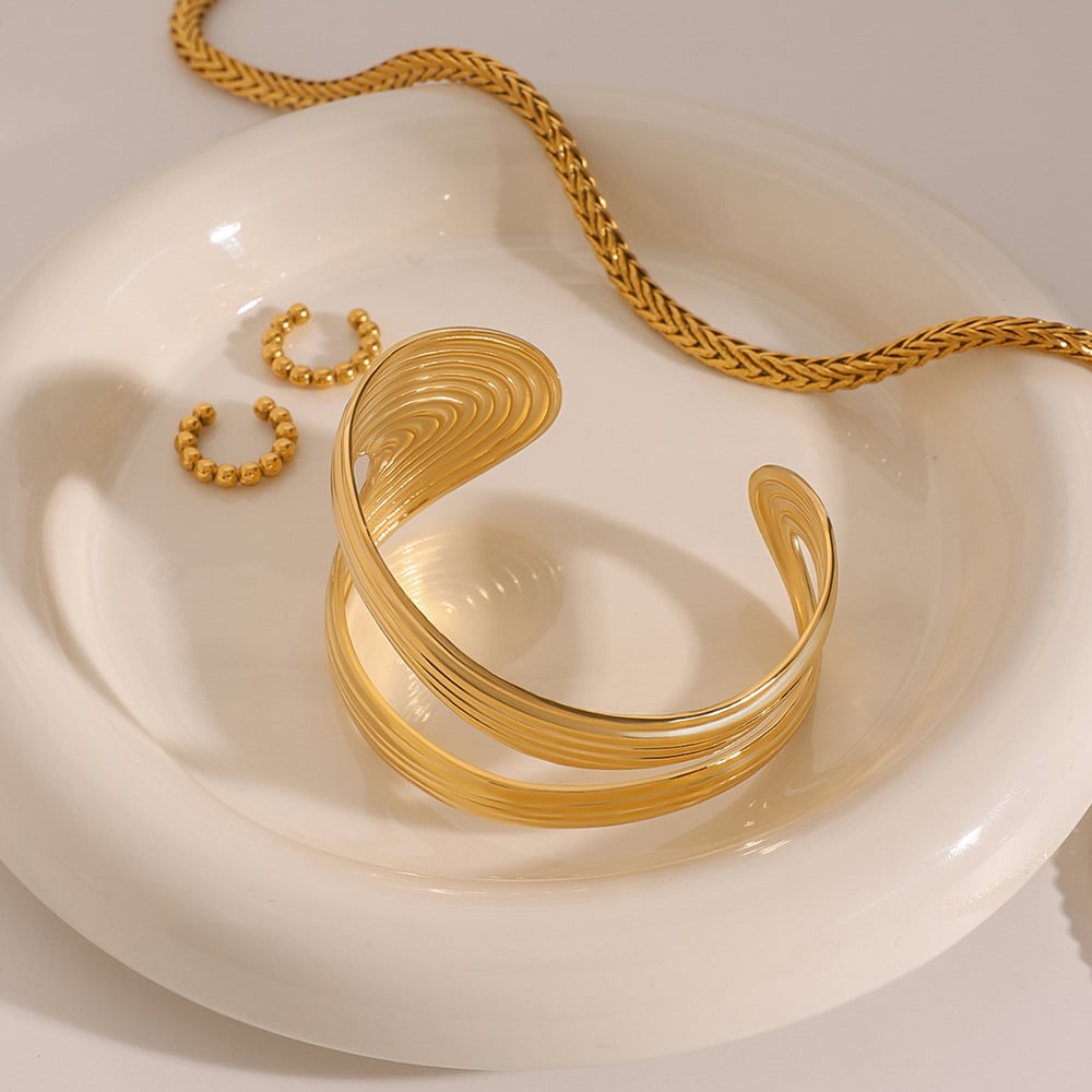 1 Piece Simple Series Elegant Solid Line Stainless Steel Gold Color Women's Bangles h5Picture7