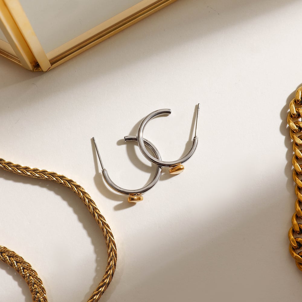 1 Pair Minimalist Series Classic Heart Light Stainless Steel Gold Color Women's Hoop Earrings h5Picture8