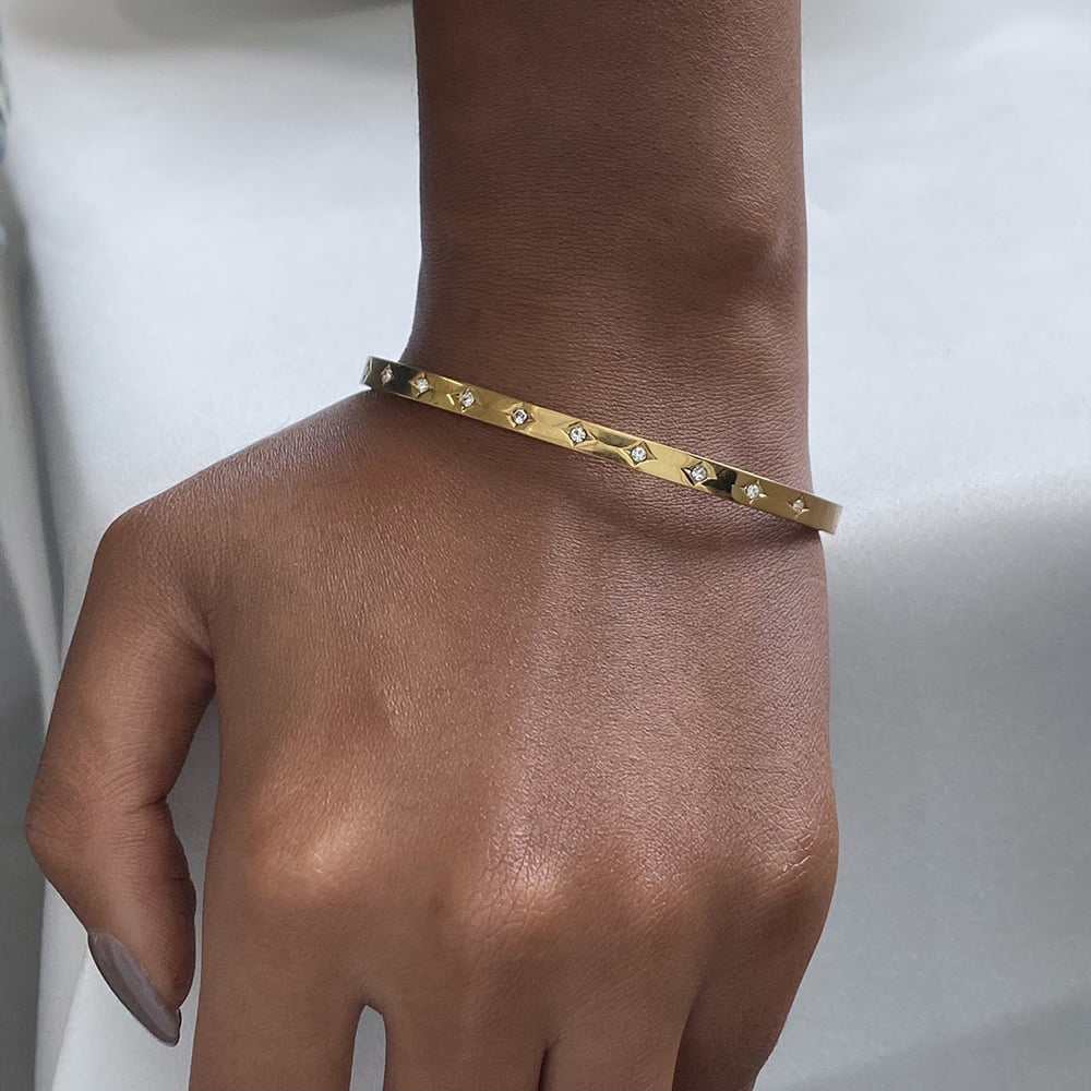 1 Piece Modern Series Simple Annular Round All-match Stainless Steel Gold Color Women's Bangles h5Picture9