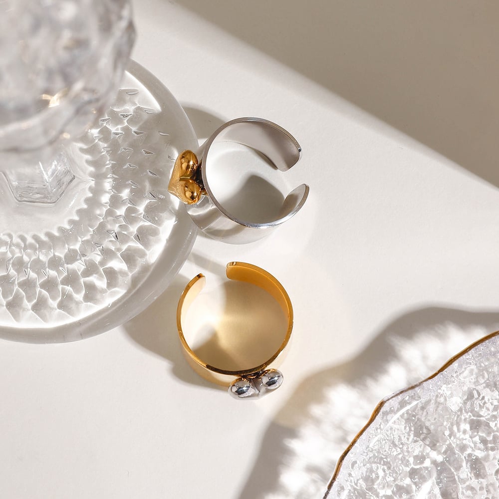 1 Pair Romantic Series Love Heart Fashionable Stainless Steel Gold and Silver Color Women's Adjustable Rings h5Picture9