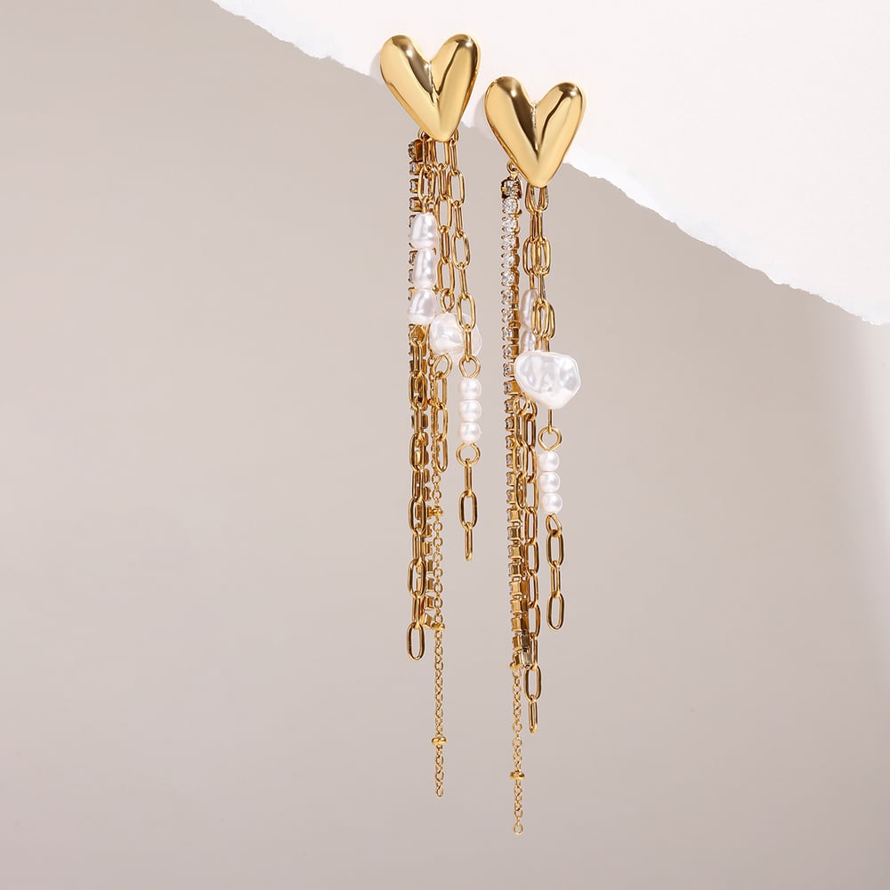 1 Pair Luxurious Series Sweet Heart Tassel Exquisite Stainless Steel Gold Color Women's Drop Earrings h5Picture5