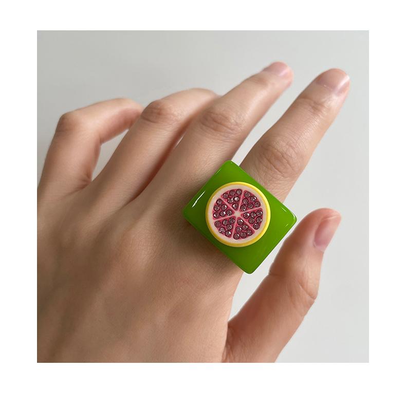 1 Piece Designable Series Vacation Polychrome Three-dimensional Fruits Resin Women's Single Rings h5Picture7