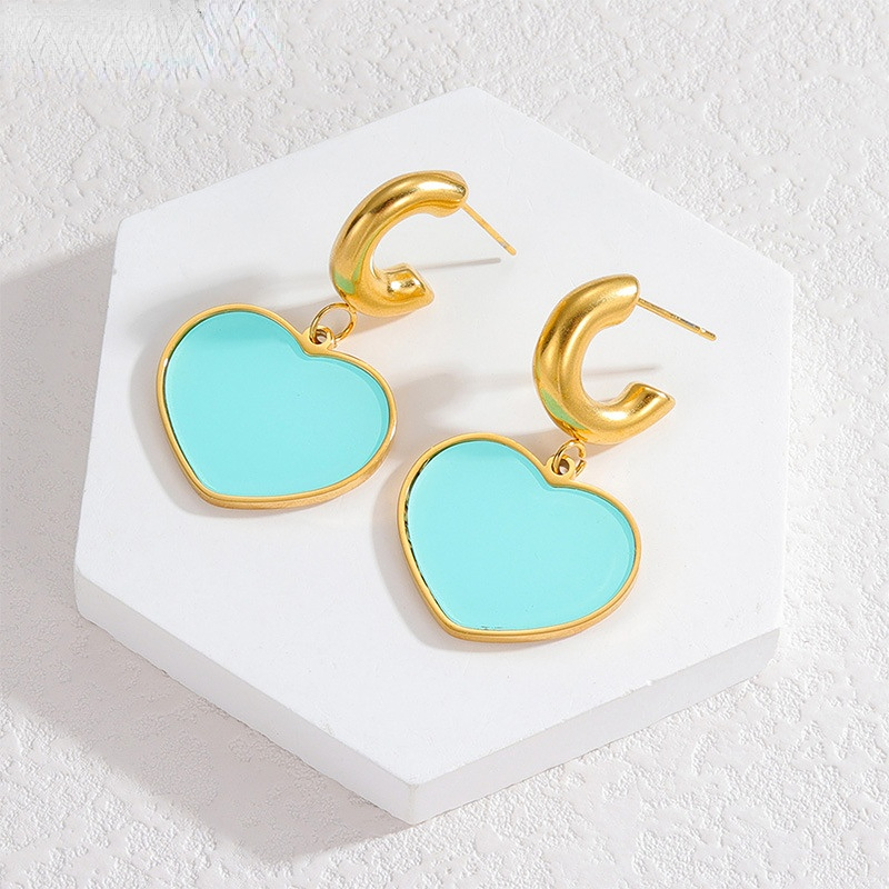 1 paio di orecchini pendenti da donna in acciaio inossidabile a forma di cuore dolce della serie Simple h5Immagine6