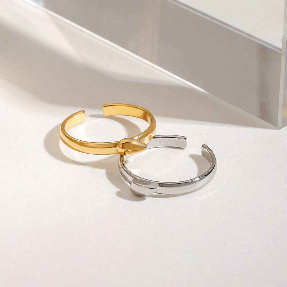 1 Pair Romantic Series Sweet Heart Stainless Steel Couple Gold and Silver Color Women's Adjustable Rings h5Picture7