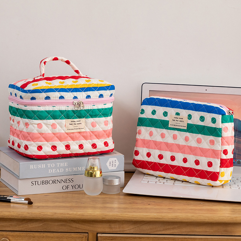 1 Pair Colorful Series Rainbow Cute Polka Dots Portable Large Capacity With Random Printing Design Women's Cosmetic Bags h5Picture3