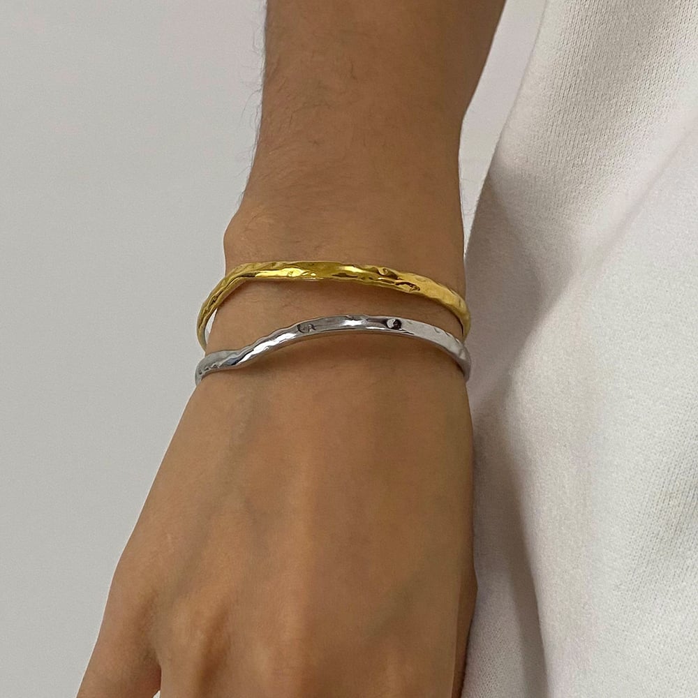 1 Piece Modern Series Asymmetric Line Stainless Steel Gold and Silver Color Women's Bangles h5Picture9