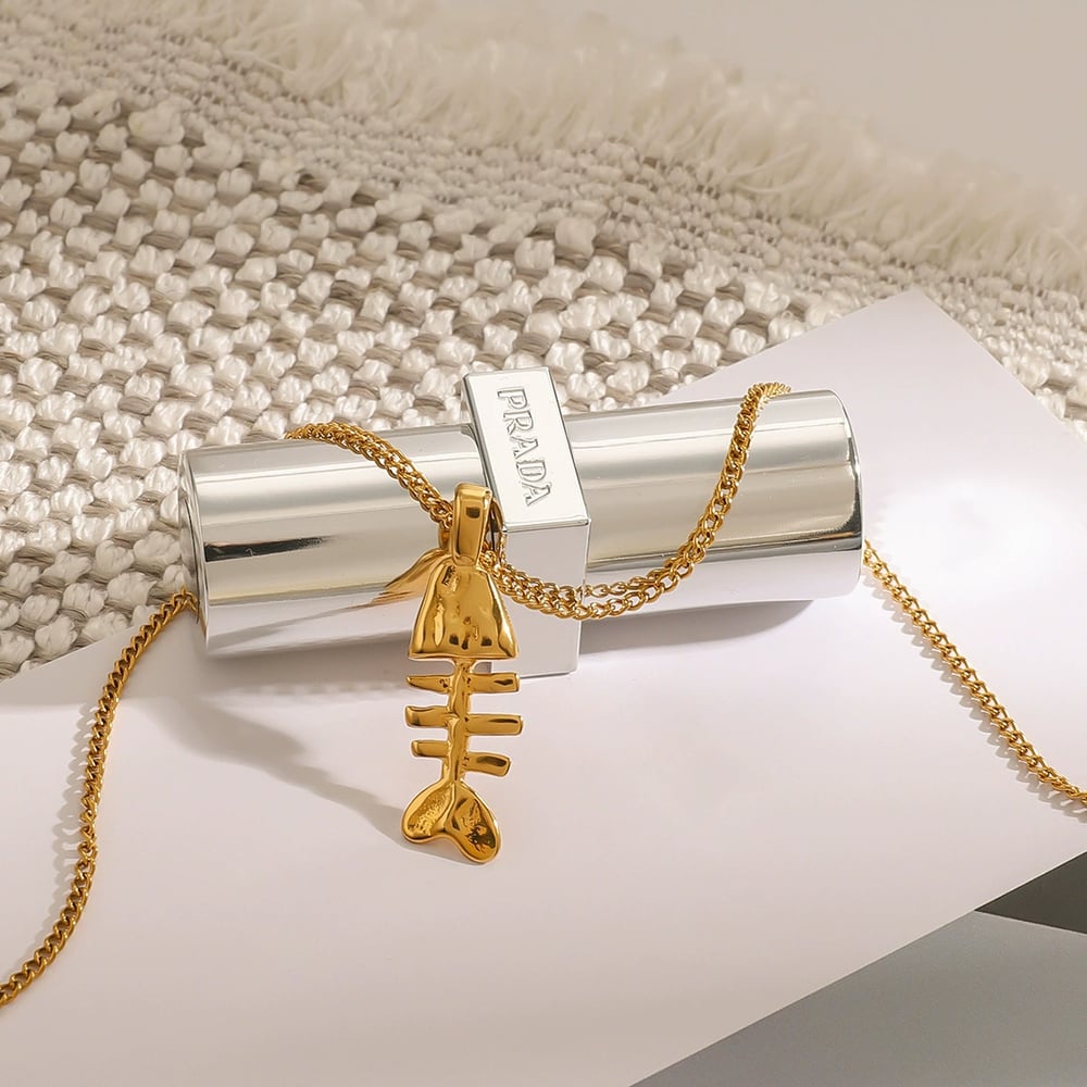 1 Piece Classic Series Funny Fishbone Stainless Steel Gold Color Women's Pendant Necklaces h5Picture5