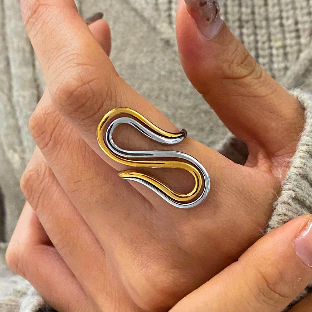 1 Piece Modern Series Chic Line Stainless Steel Gold and Silver Color Women's Adjustable Rings h5Picture5