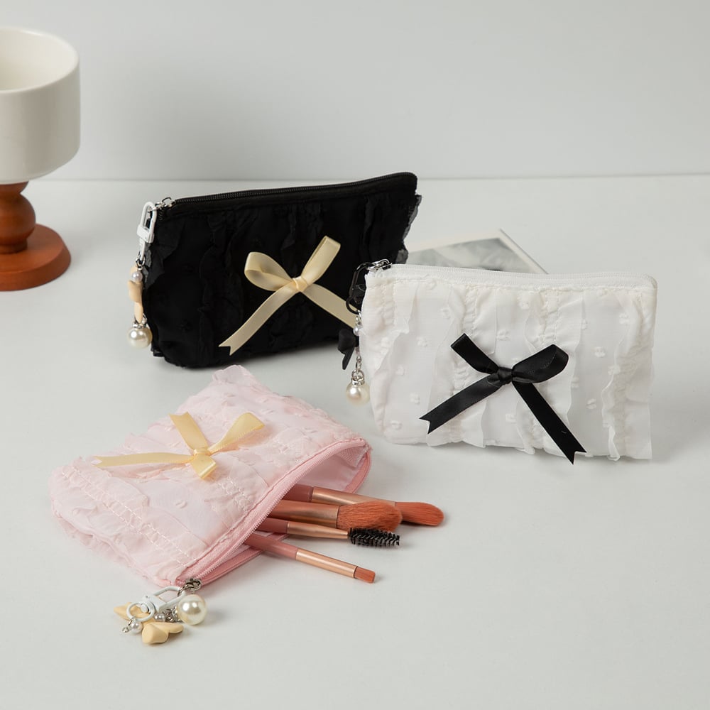 1 Piece Romantic Bowknot Portable Large Capacity With Random Printing Design Women's Lace Cosmetic Bags Picture3