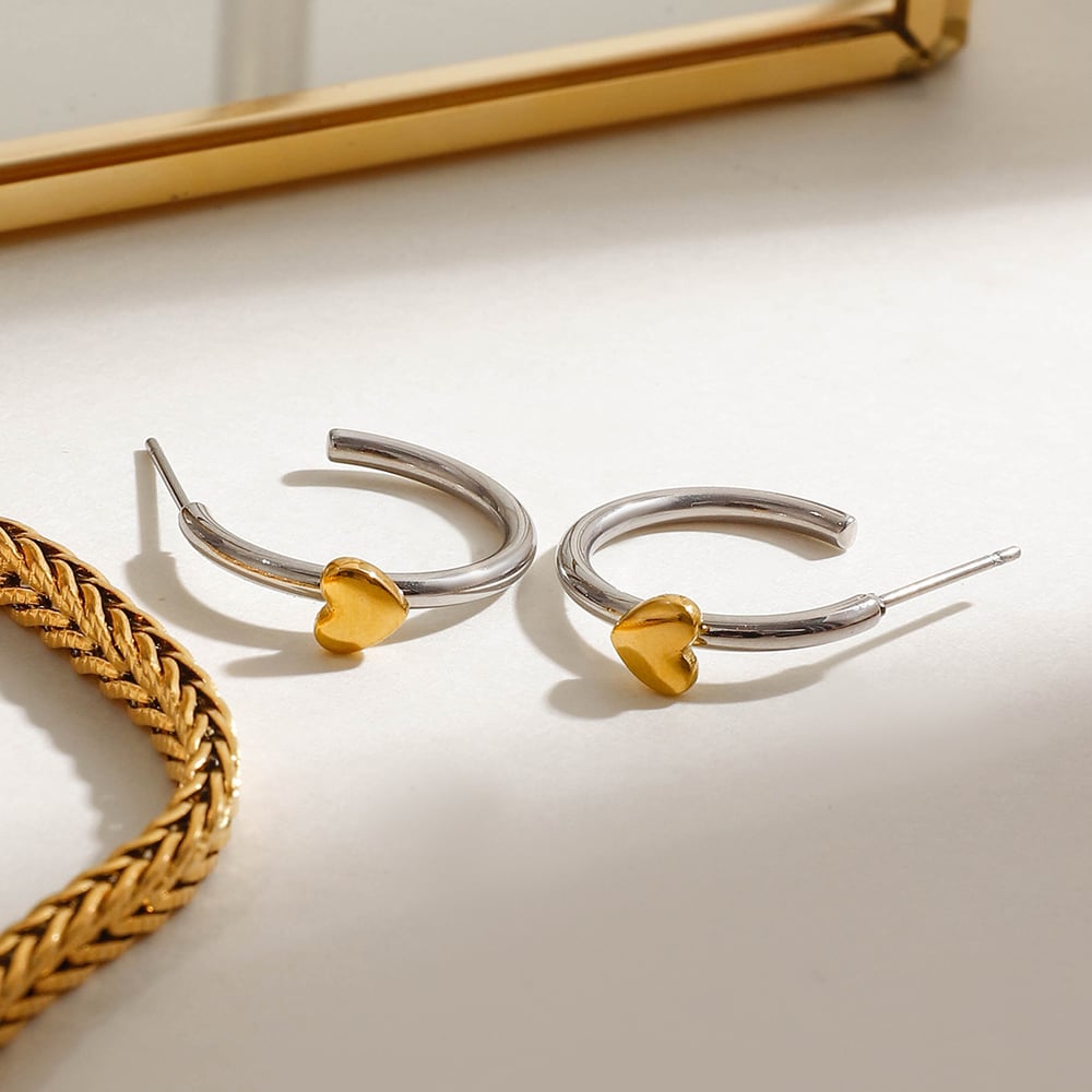 1 Pair Minimalist Series Classic Heart Light Stainless Steel Gold Color Women's Hoop Earrings h5Picture6