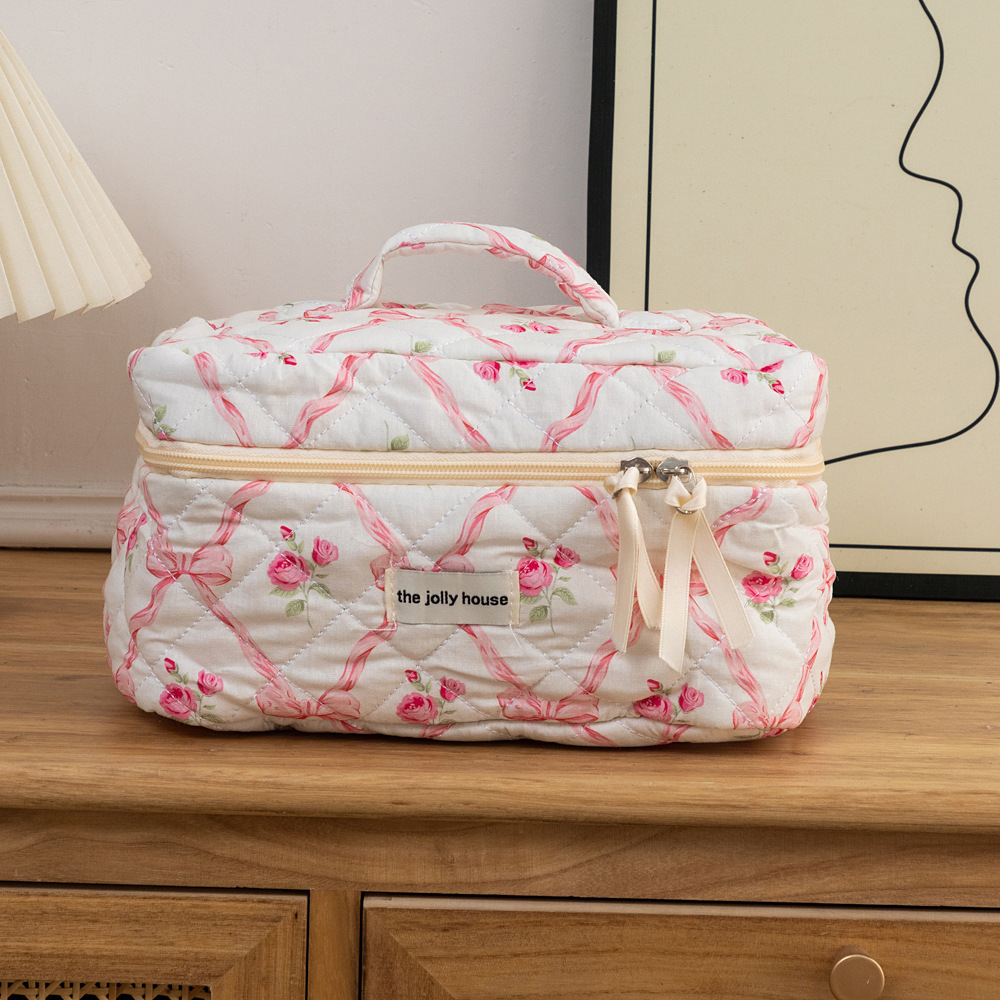 1 Piece Luxurious Floral Portable Large Capacity Beauty Case With Random Printing Design Women's Pink Cosmetic Bags h5Picture5