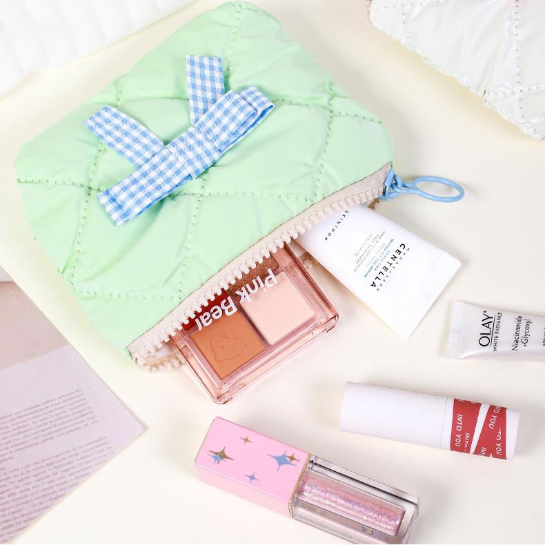 1 Piece Sweet Series Plaid Romantic Bow Knot Lightweight Women's Cosmetic Bags h5Picture7