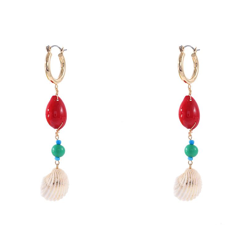 1 Pair Marine Series Vacation Polychrome Seashell Shape Gold Color Copper Women's Drop Earrings h5Picture7