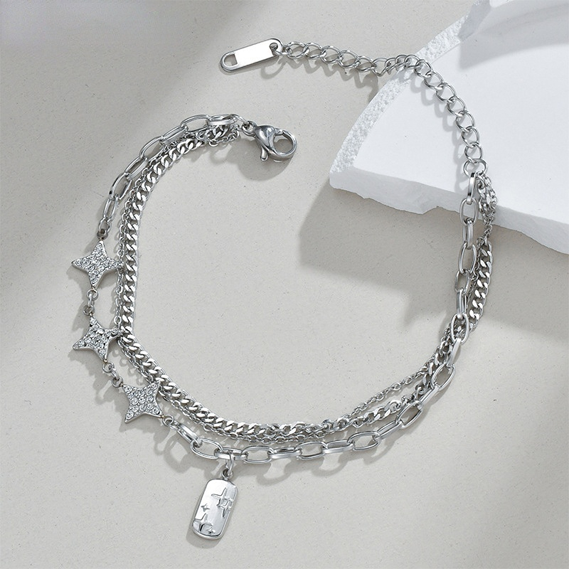 1 Stück Simple Series Daily Patchwork Edelstahl Damen Charm Armbänder h5Bild7