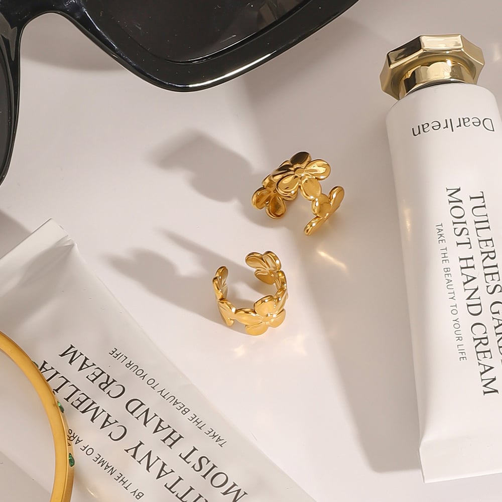 1 Pair Luxurious Series Gorgeous Flowers Stainless Steel Gold Color Women's Clip-on Earrings h5Picture6