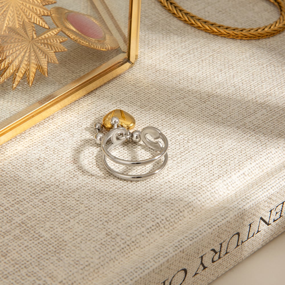 1 Piece Romantic Series Heart Pendant Stainless Steel Gold and Silver Color Women's Single Rings h5Picture6