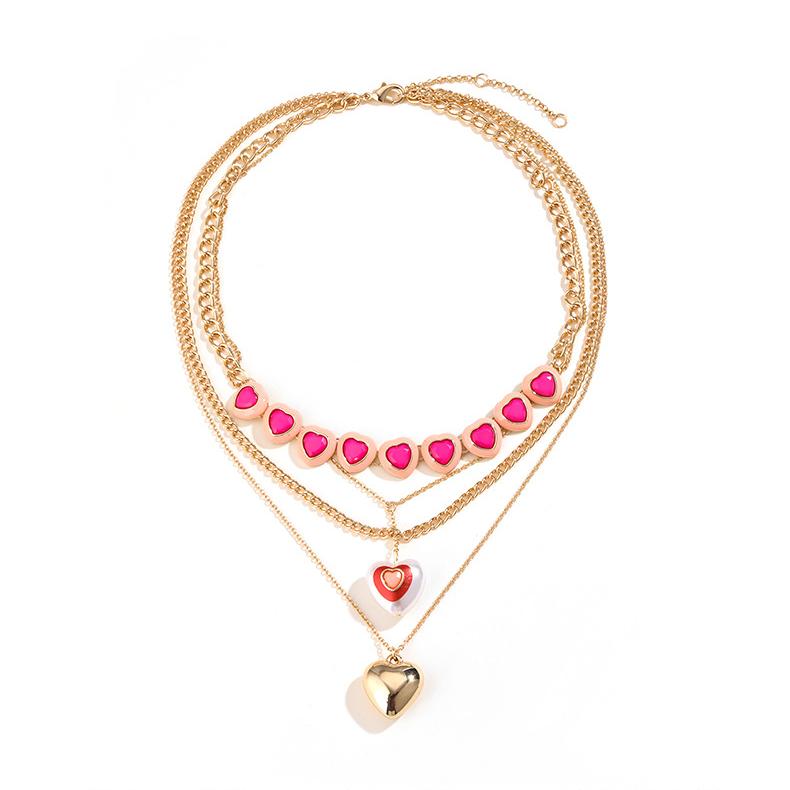 1 Piece Romantic Series Gorgeous Love Heart Polychrome Drop Oil Gold Color Alloy Women's Layered Necklaces h5Picture6