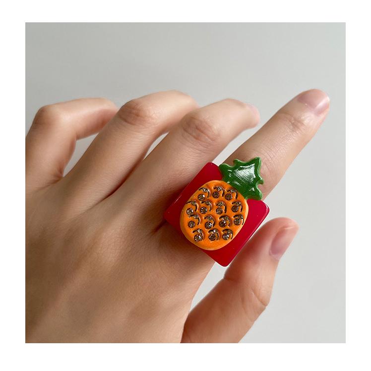1 Piece Designable Series Vacation Polychrome Three-dimensional Fruits Resin Women's Single Rings h5Picture9