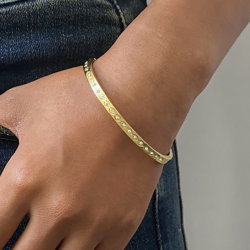 1 Piece Classic Series French Retro Rhombus Round Stainless Steel Gold Color Women's Bangles h5Picture6