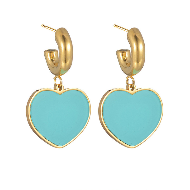 1 paio di orecchini pendenti da donna in acciaio inossidabile a forma di cuore dolce della serie Simple h5Immagine3