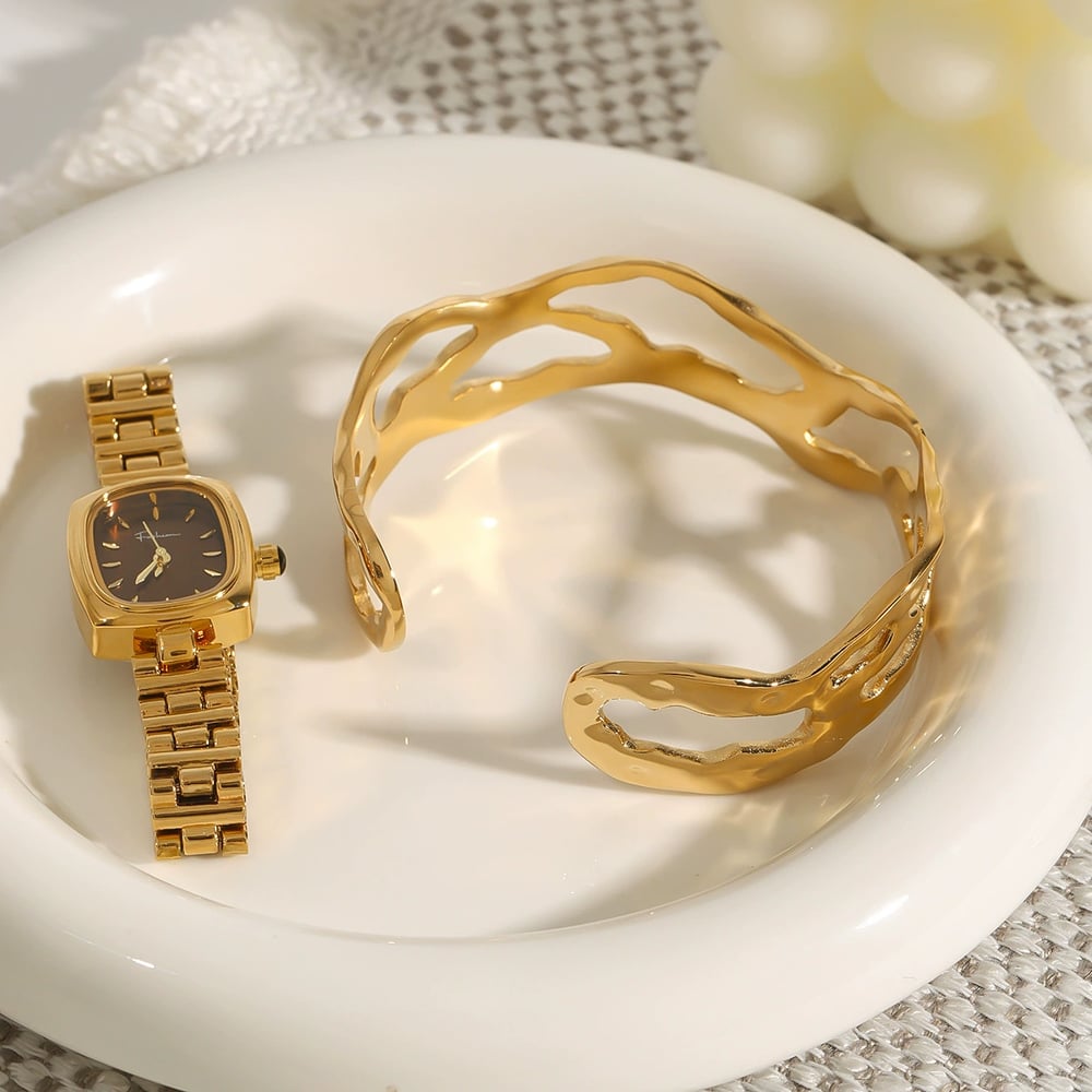 1 piece stylish series  irregular shape stainless steel gold color women's bangles h5Picture5