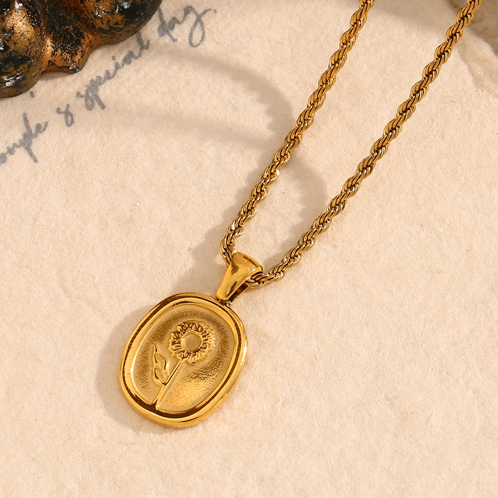 1 Piece Romantic Series Natural Flower Stainless Steel   Gold Color  Women's Pendant Necklaces h5Picture7