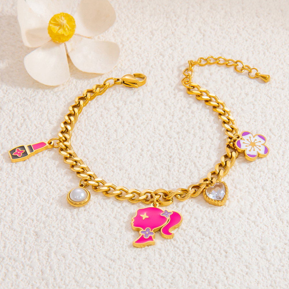 1 Piece Romantic Series Vivid Flower Oil- Glazing Chromatic Stainless Steel Gold Color Women's Charm Bracelets h5Picture12