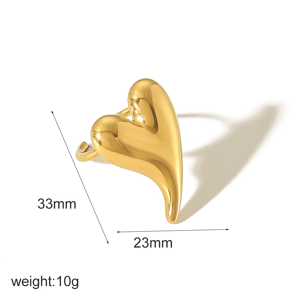1 Piece Gorgeous Series Delicate Heart Shape Stainless Steel Gold Color Women's Adjustable Rings Picture5