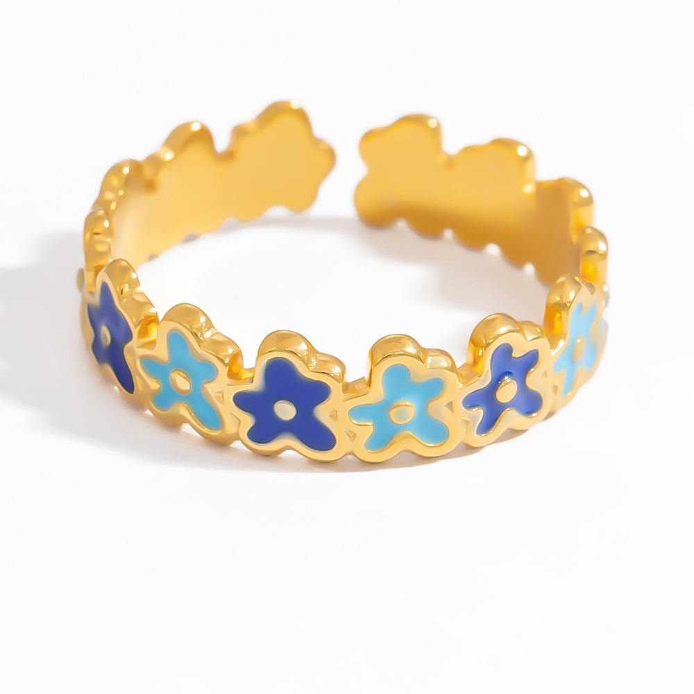 1 Piece Charming Series Exquisite Colorful Flower Oil- Glazing Stainless Steel Gold Color Women's Adjustable Rings Picture7