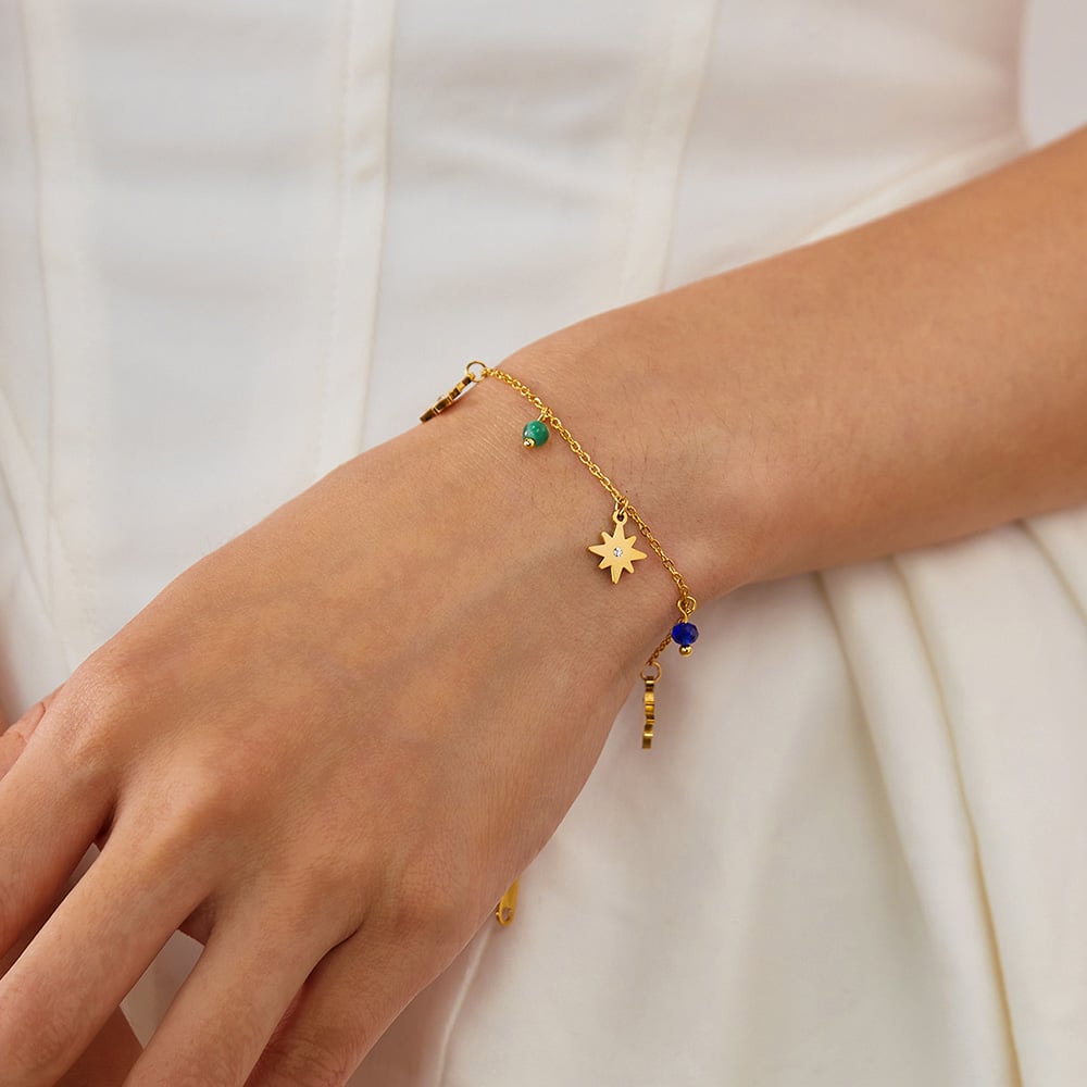 1 Piece Polychrome Series Eight-pointed Star Stainless Steel Gold Color Women's Charm Bracelets h5Picture6