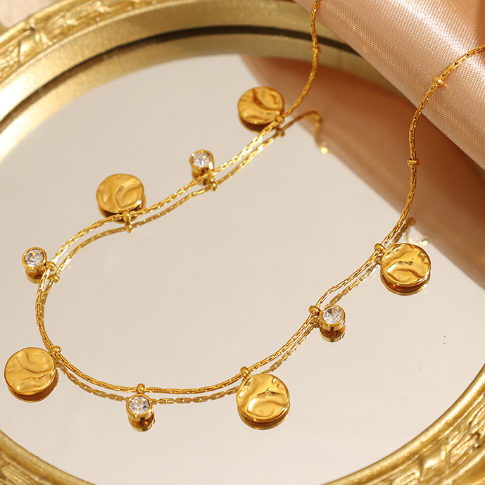 1 Piece Luxurious Series Fashionable Round Shape Stainless Steel Gold Color Women's Pendant Necklaces Picture3