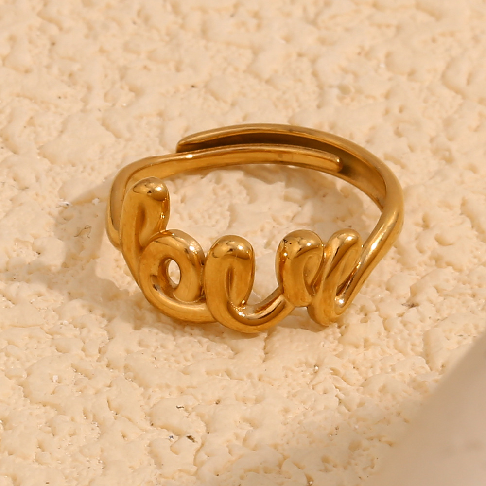 1 Piece Romantic Series Classic Letter Stainless Steel   Gold Color  Women's Adjustable Rings h5Picture5
